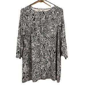 Laura Ashley Black & White‎ Paisley Floral Buckle Front Long Sleeve 1X